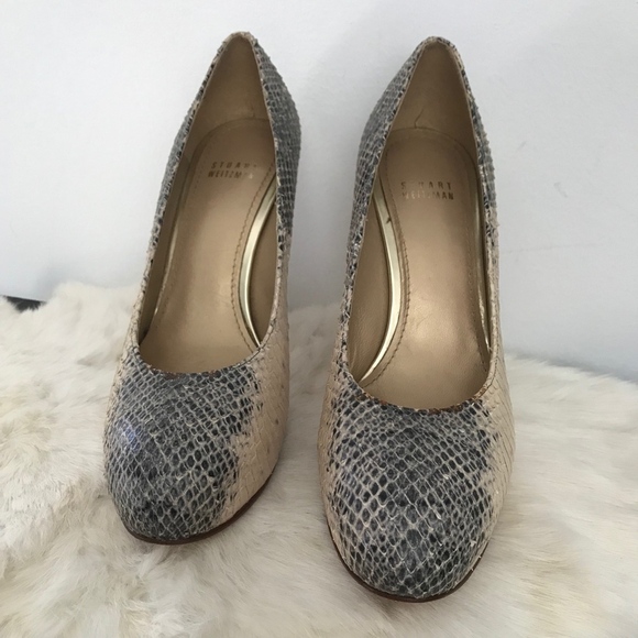 Stuart Weitzman Snakeskin Leather Heels Pink Gray - Picture 4 of 11
